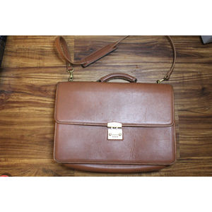 DeBon Saddle Leather Brown Messenger Briefcase with Number Lock